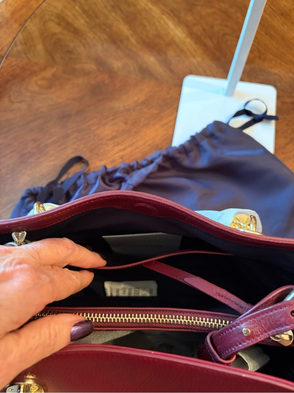 NWT Cole Haan “Benson” Leather Tote with Braided Handles In Zinfandel - Picture 9 of 14